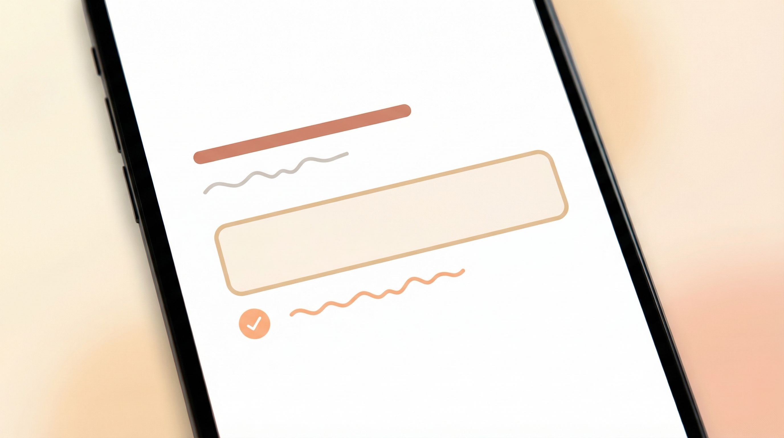 close-up mobile UI showing a form field with clear label, concise helper text, and an inline validat