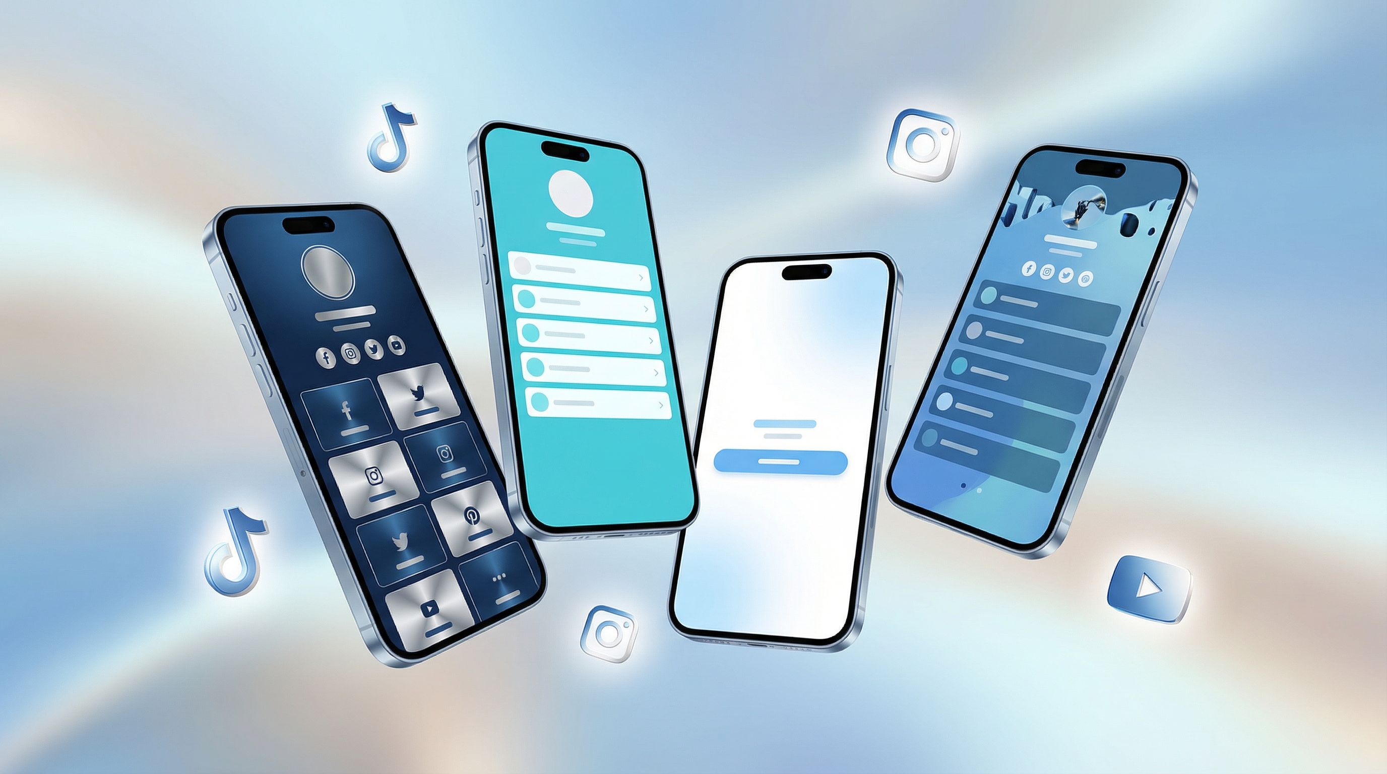 mobile phone mockups showing several beautifully designed Liinks pages with different color palettes