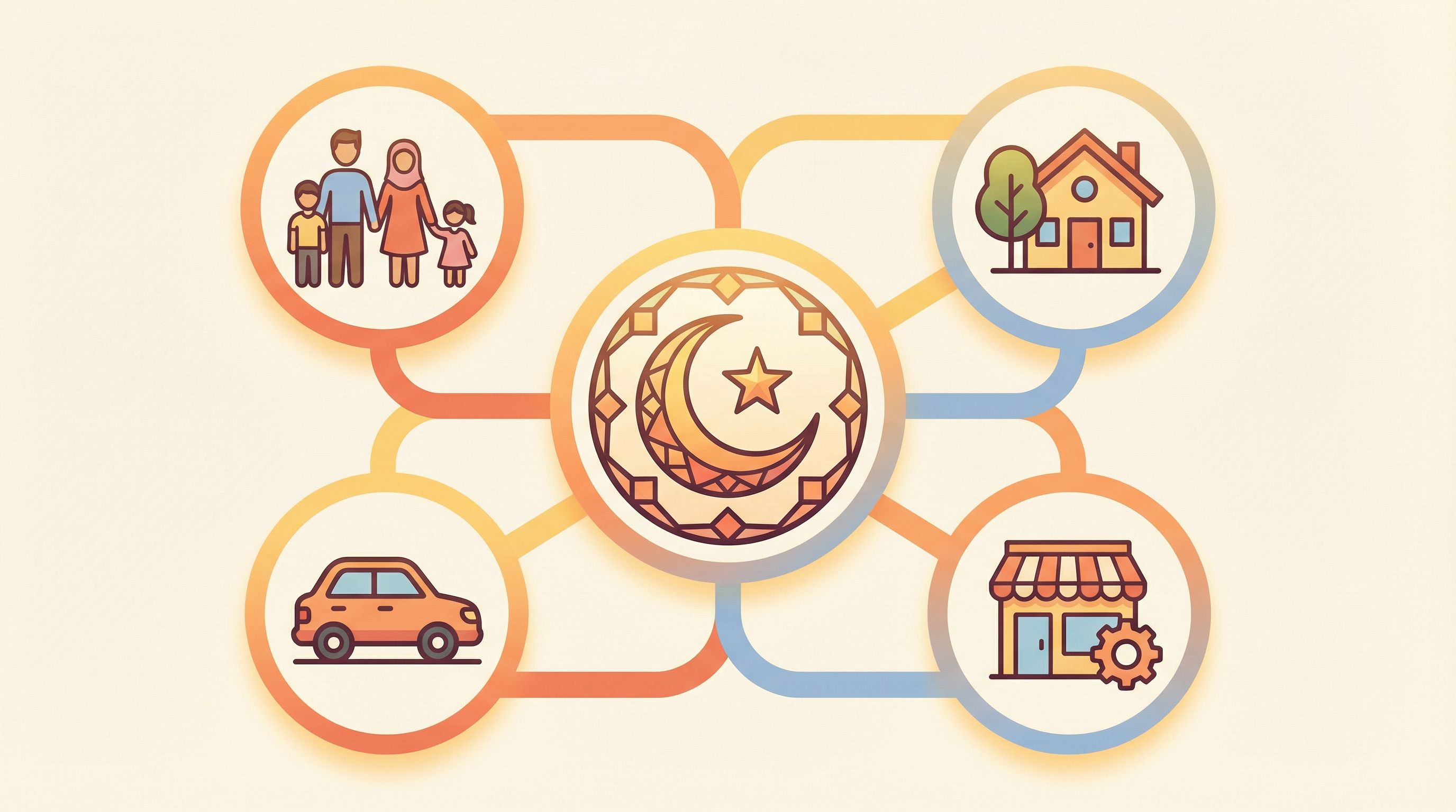 illustration of a community Takaful fund concept, with interconnected circles representing families,