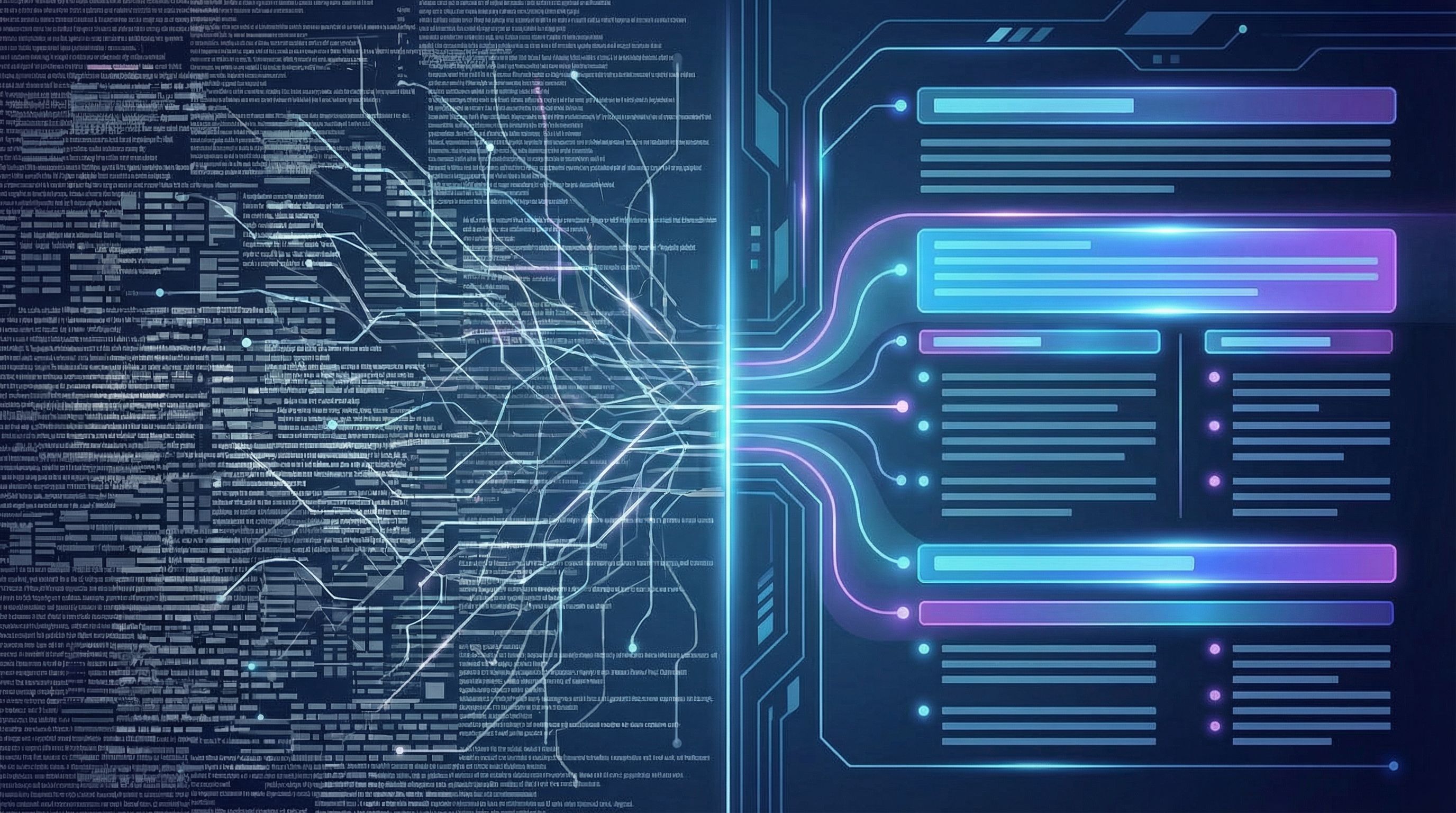 split-screen image showing on the left a dense, intimidating wall of grey text on a blog page and on