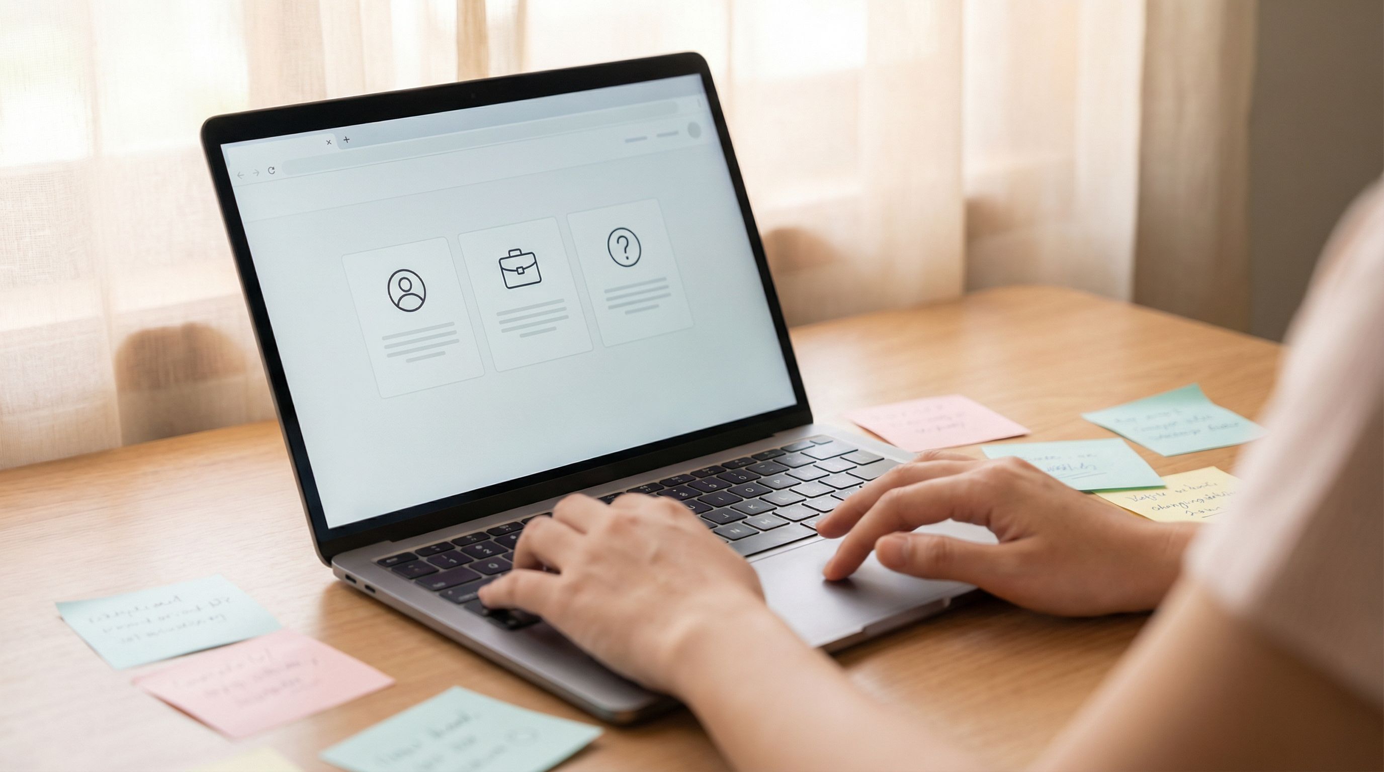 a clean, modern web form interface on a laptop screen, with labeled sections for candidate informati