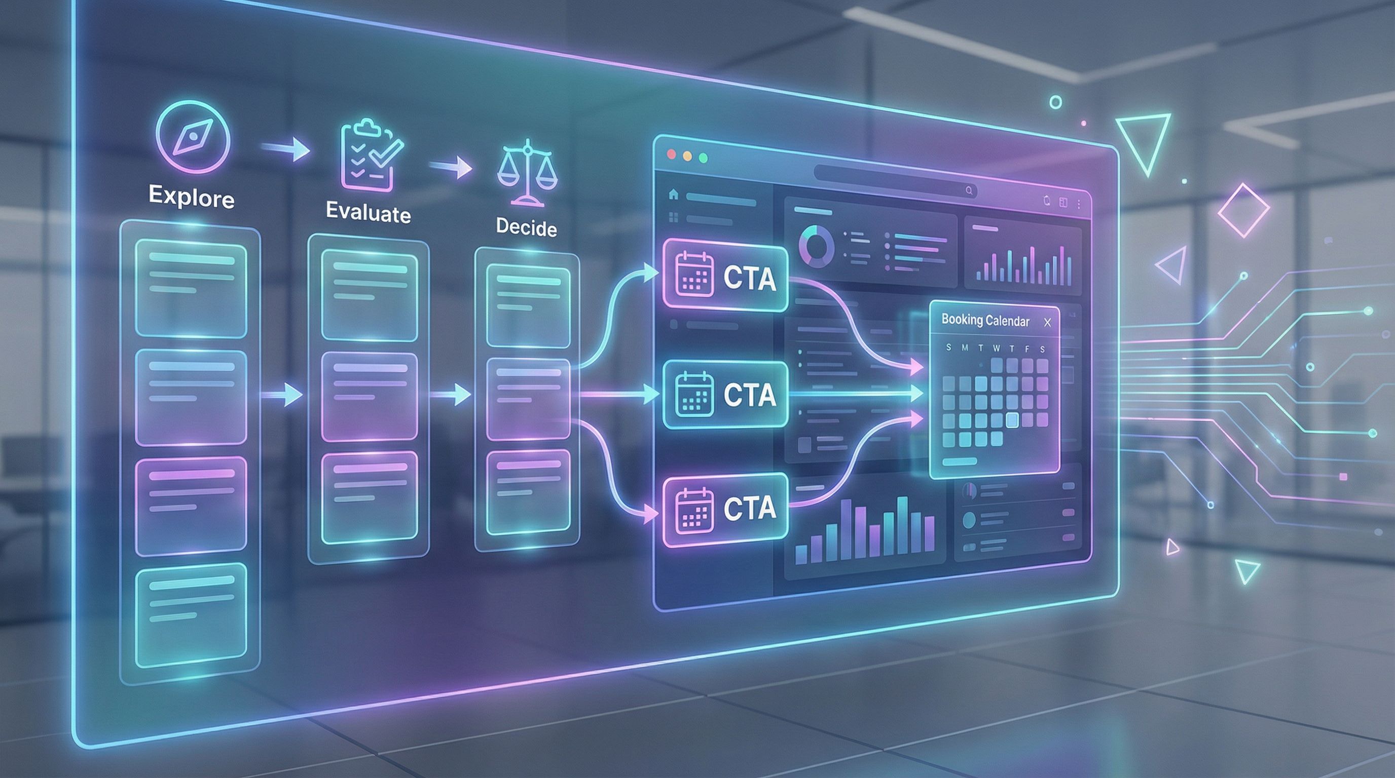 Zoomed-out view of a content operations whiteboard or kanban board, with cards labeled by intent (Ex