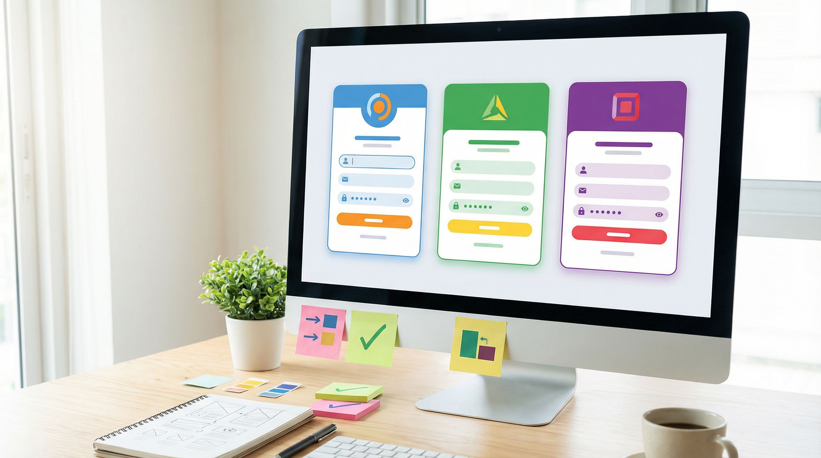 a clean UI mockup of multiple form cards showing different branded themes side by side, each with co