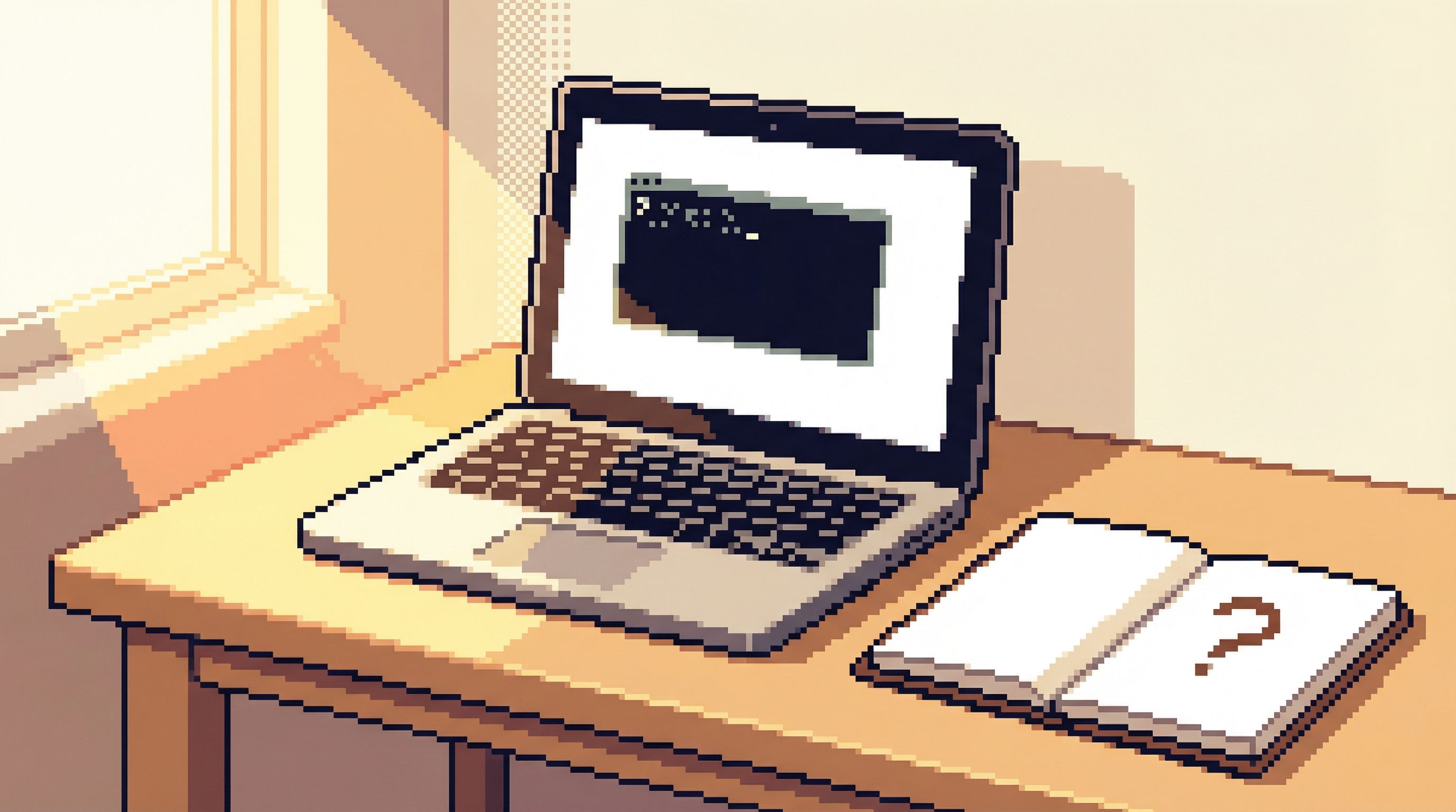 a minimalist workspace with a single laptop screen showing a clean, dark-mode query console focused