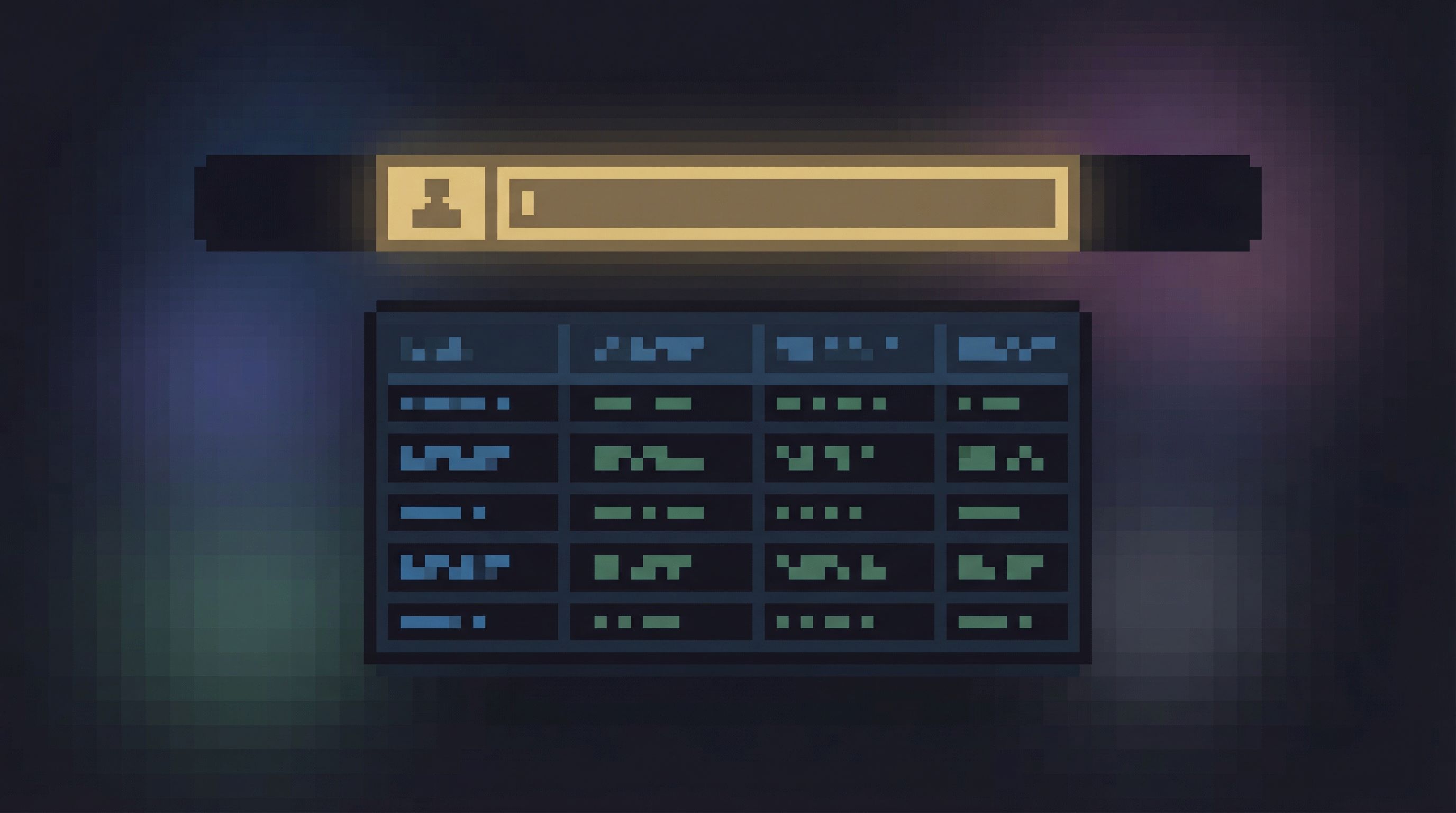 a minimalist dark-mode interface showing a single focused table of database rows with a highlighted