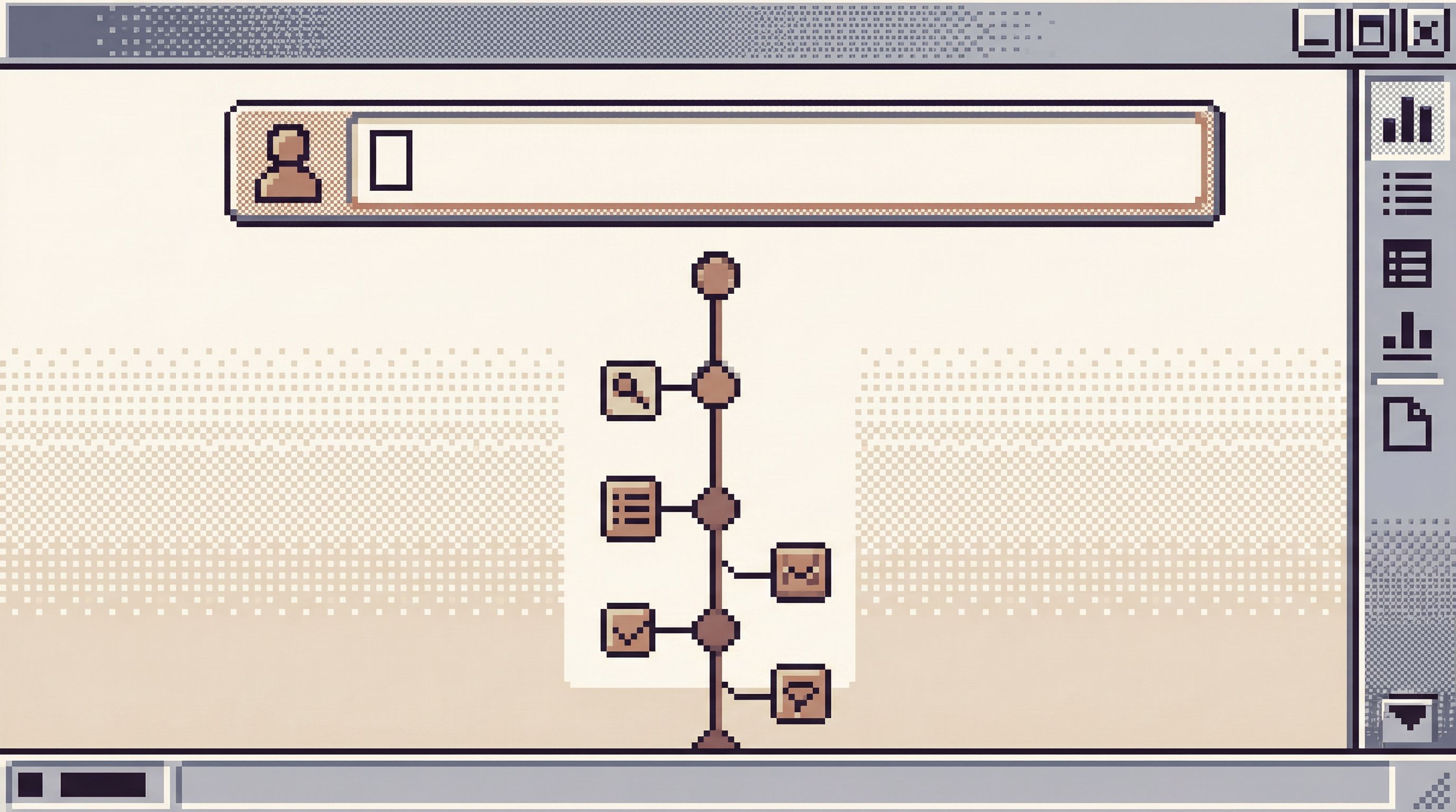 minimal, high-contrast UI mock of a database browser showing a narrow, opinionated query path for a