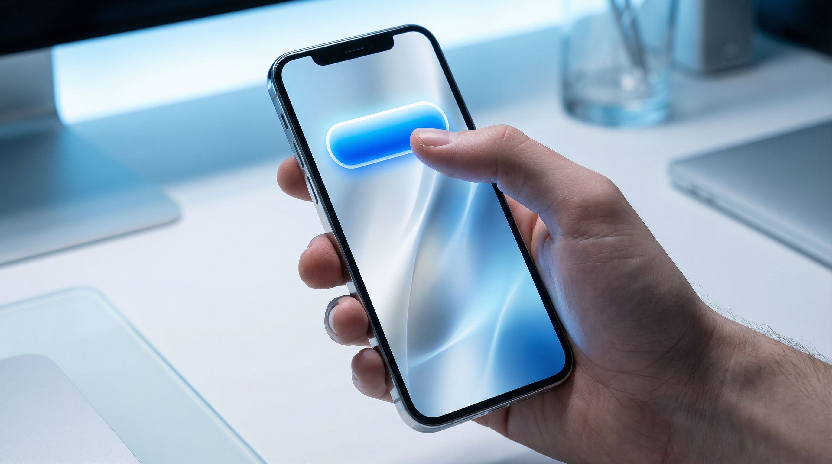 A stylish smartphone screen showing a beautifully designed link-in-bio page with one bold primary bu