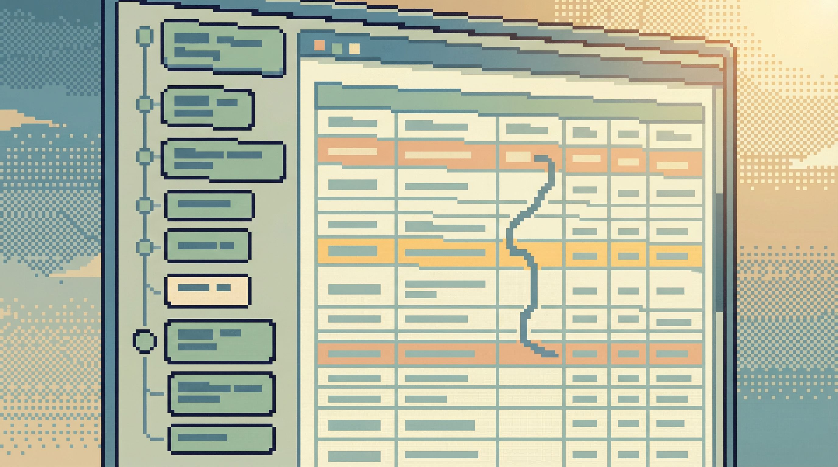 A zoomed-in view of a calm data browser showing a single focused query trail; left sidebar lists a l