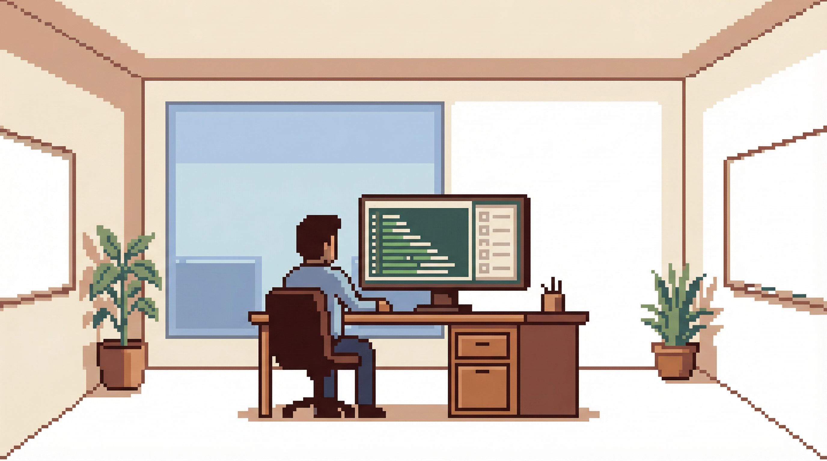 A calm incident war room scene, with one engineer focused on a single clean monitor showing a stack