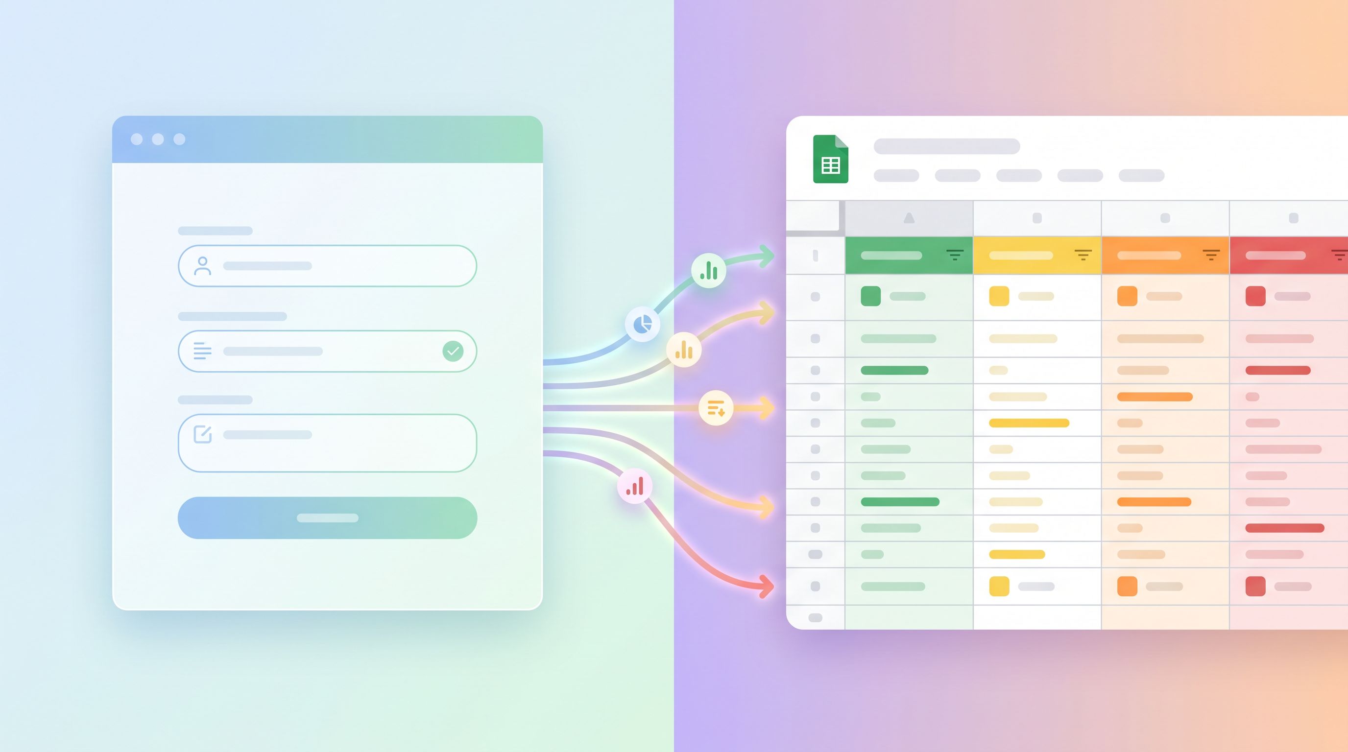 a split-screen illustration showing on the left a simple web form built with Ezpa.ge, and on the rig
