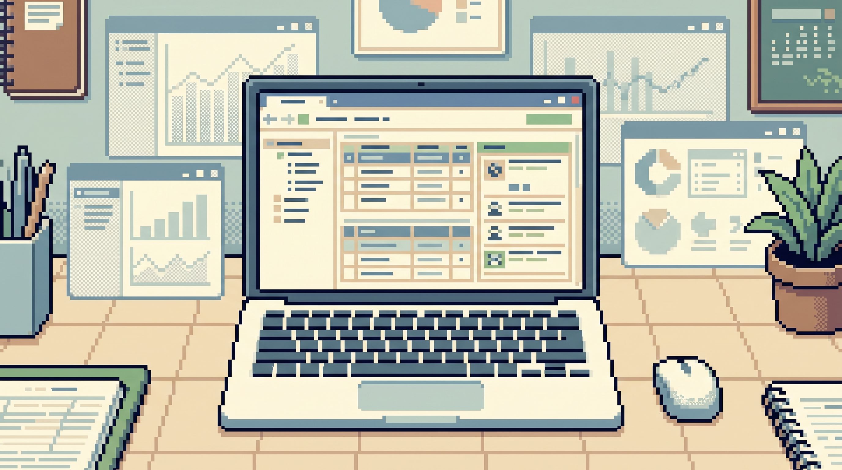 Minimalist interface of a database browser on a laptop screen, surrounded by closed or dimmed window