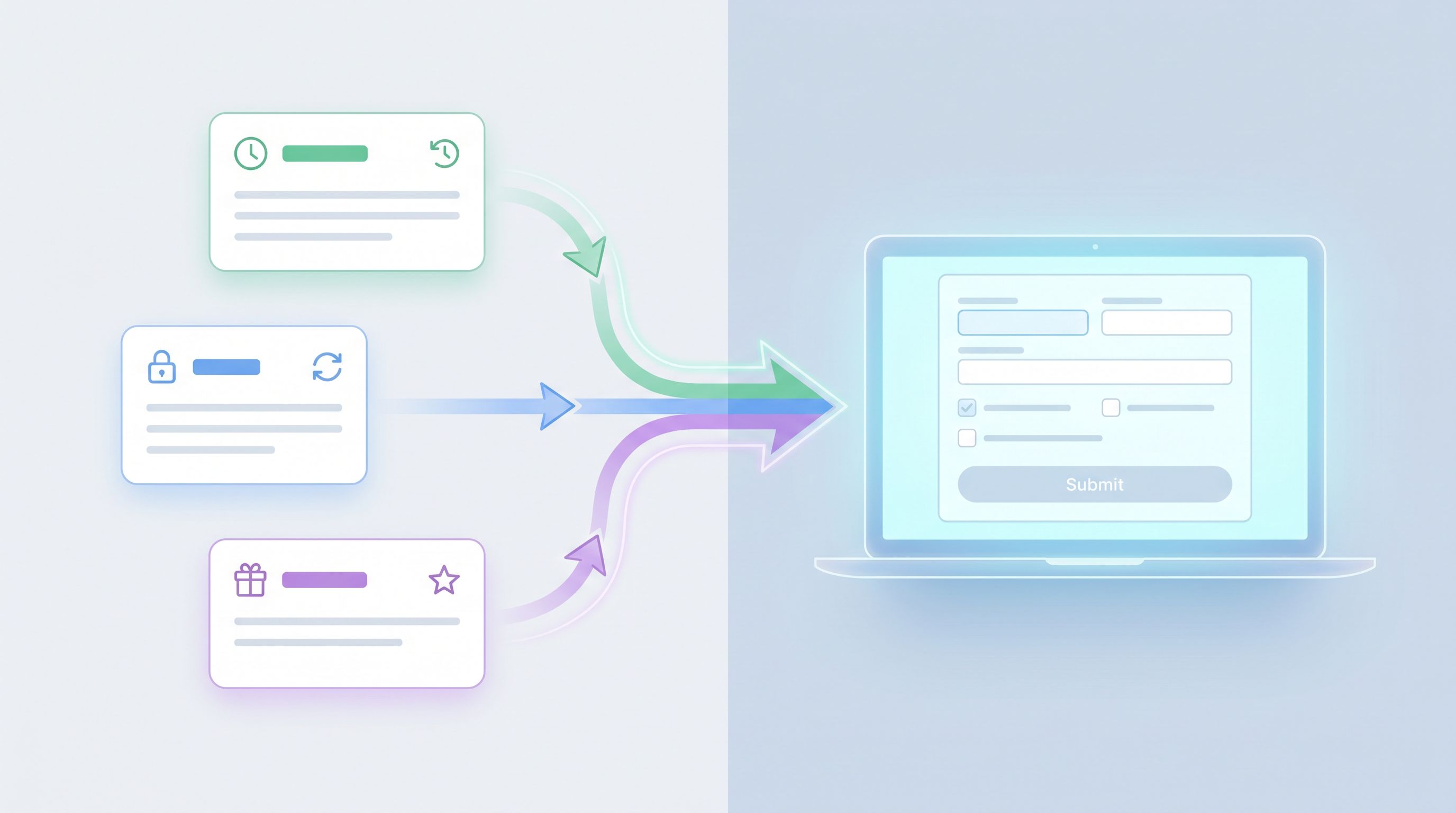 Split-screen illustration showing three distinct user journeys for a membership business—trial signu