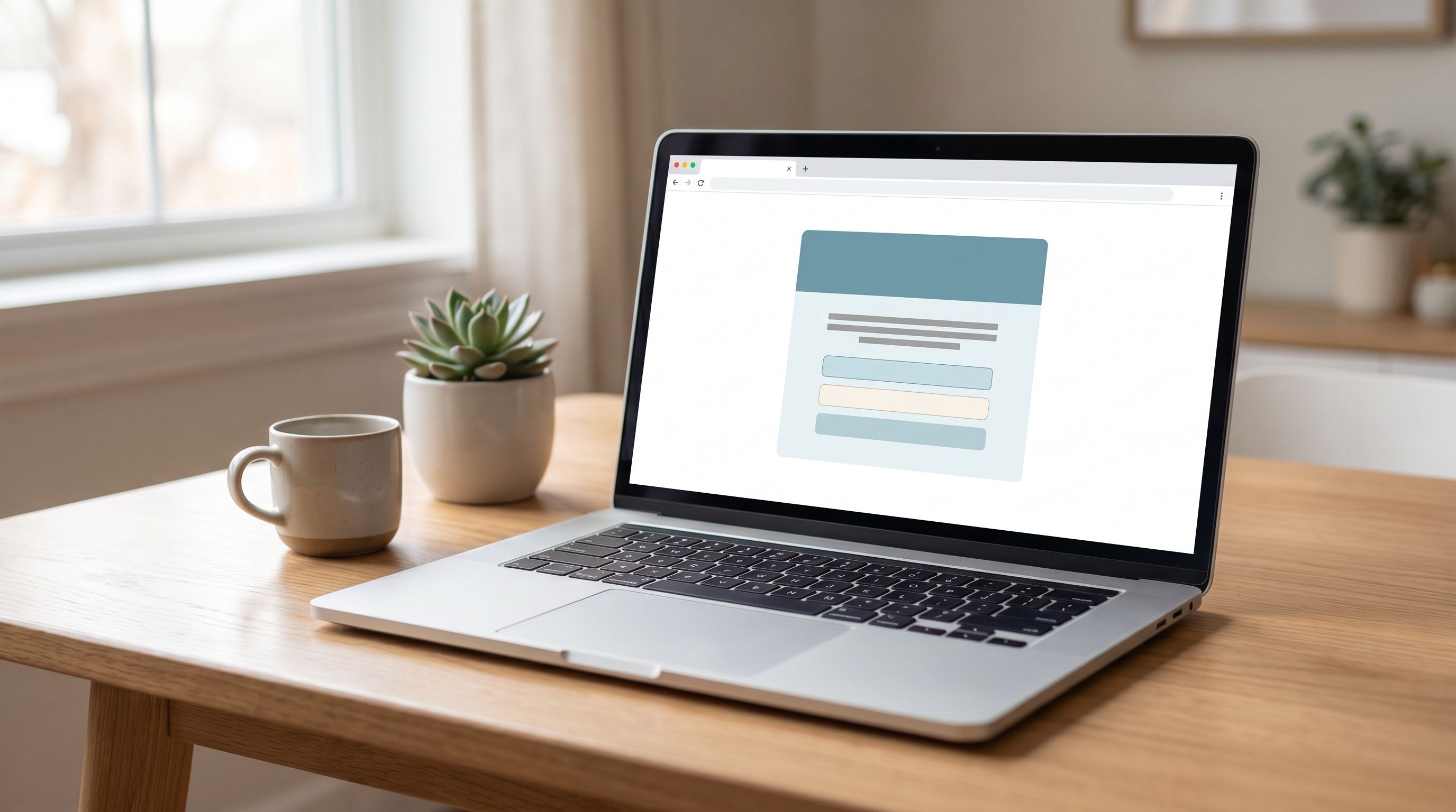 clean, minimal browser window mockup centered on a single, well-designed form with a bold, clear hea