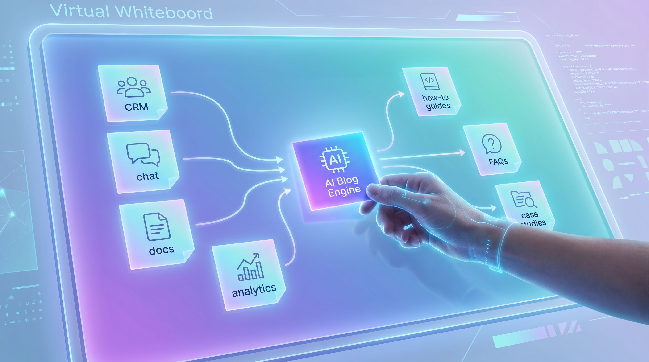 Close-up of a collaborative whiteboard or virtual board filled with colorful sticky notes labeled wi