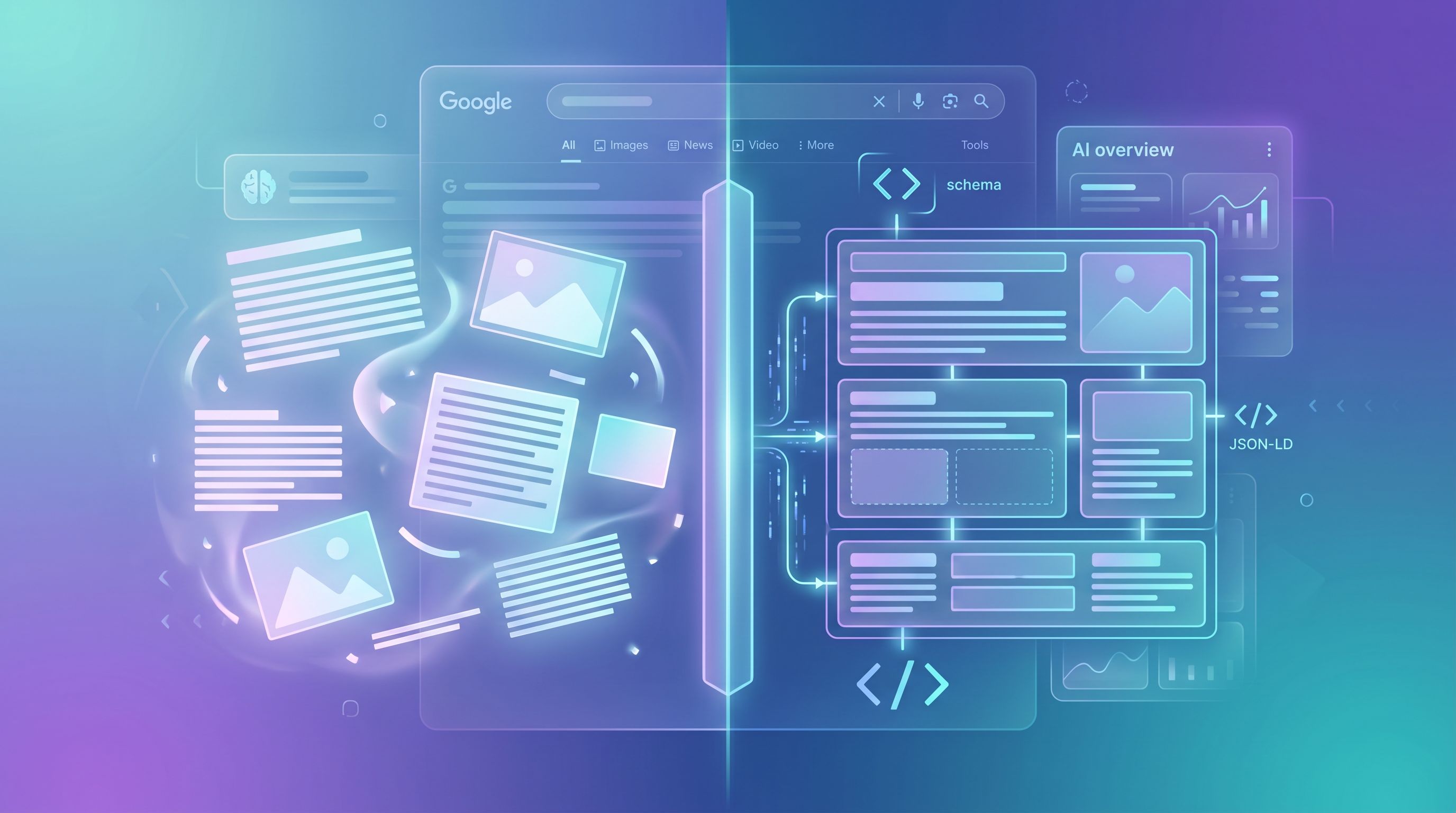 split-screen illustration showing raw unstructured blog content on one side and the same content ann